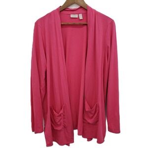 Womens XL Pink Cardigan Boho Layering Casual Preppy Bright Cotton Modal Open